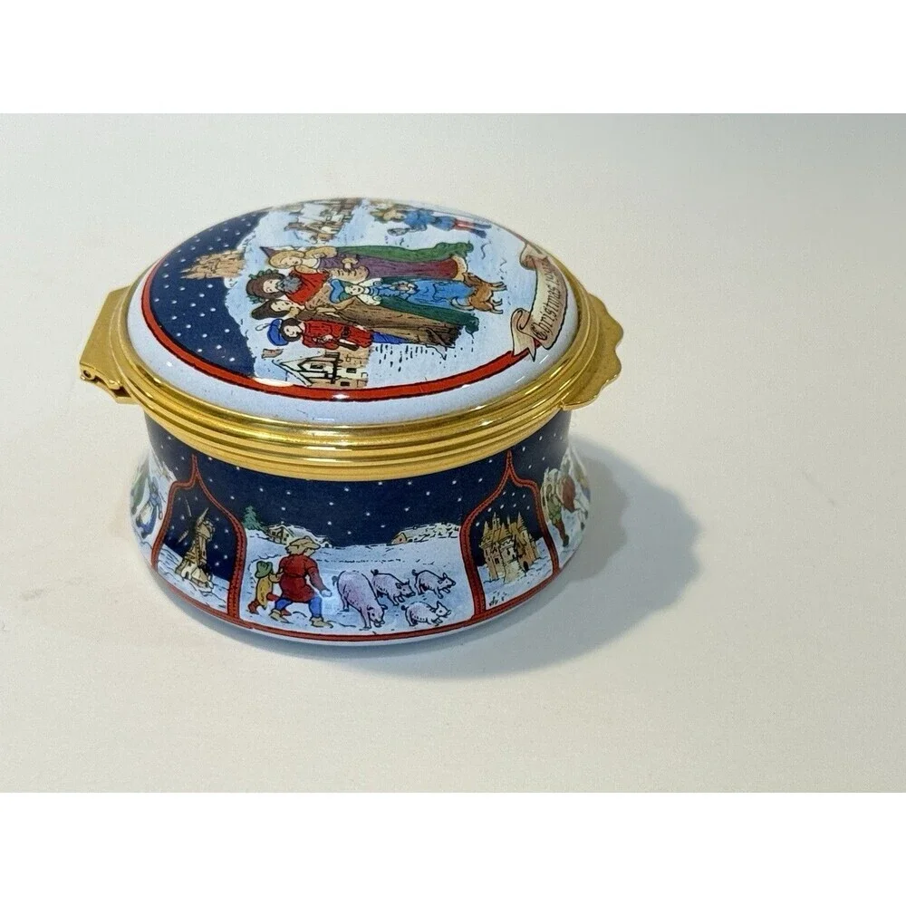 Vtg Halcyon Days Enamel Box English Christmas Limited Edition 1993 Original Box